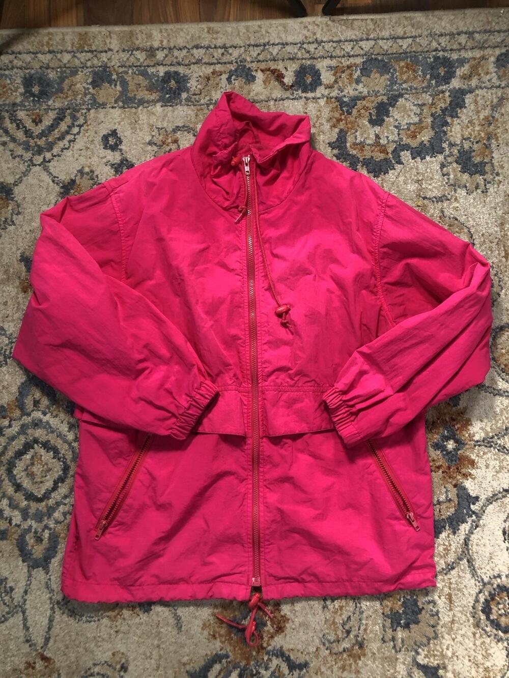 Vintage Eddie Bauer Jacket Womens Medium Pink Nylon Full Zip Windbreaker USA